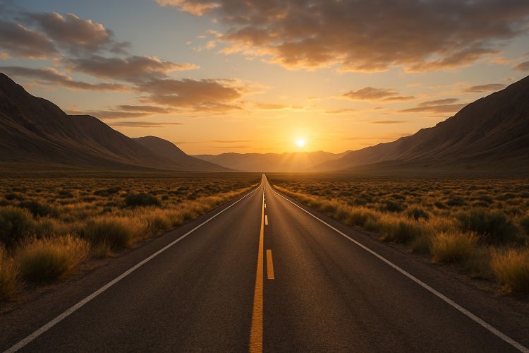 Image of a digital road with sustainability symbolds